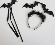 New Holiday Party Costumes Props  Black Mesh Skirt, Magic Wand Hair Band  4-piece Bat Wing Se