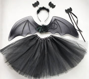 New Holiday Party Costumes Props  Black Mesh Skirt, Magic Wand Hair Band  4-piece Bat Wing Se