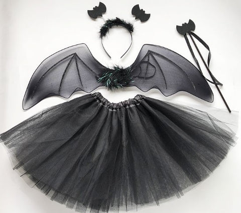 New Holiday Party Costumes Props  Black Mesh Skirt, Magic Wand Hair Band  4-piece Bat Wing Se