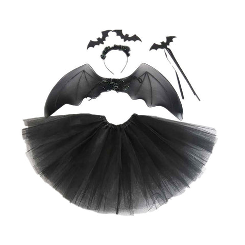 New Holiday Party Costumes Props  Black Mesh Skirt, Magic Wand Hair Band  4-piece Bat Wing Se